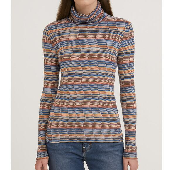 Missoni Women's Striped Turtleneck Top Small Multicolor Texture Semi Sheer Layer - Picture 1 of 9